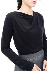 Black cotton top in asy. Collar