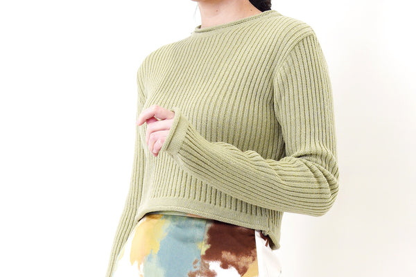 Green tea knit sweater in crop cut