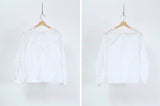 White detail shirt blouse w/ floral embro.