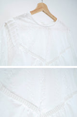 White detail shirt blouse w/ floral embro.