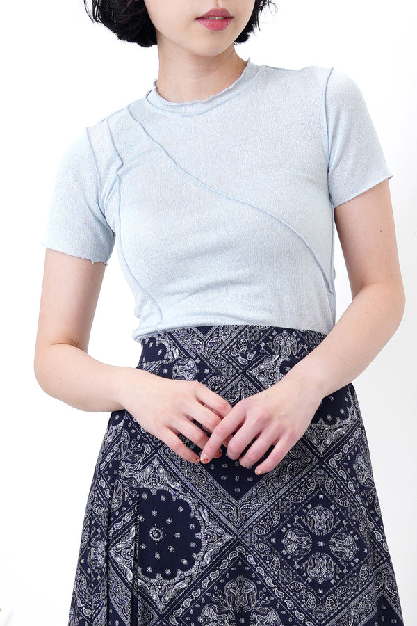 Baby blue top in letture fringe details
