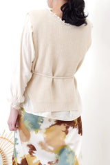 Cream soft blouse in ruffle trimmed