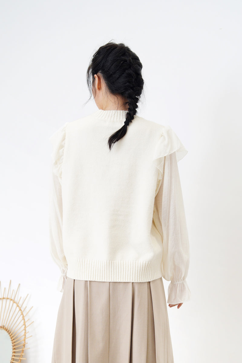 Ivory sweater in chiffon sleeves