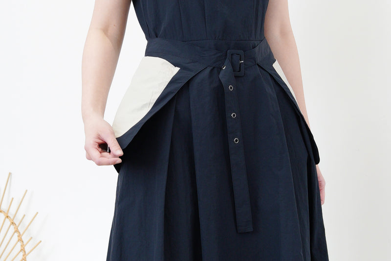 Pleats dress w/ belt pocket