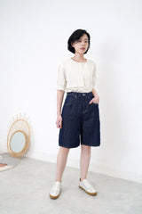 Navy denim short w/ outline stitch