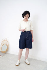 Navy denim short w/ outline stitch