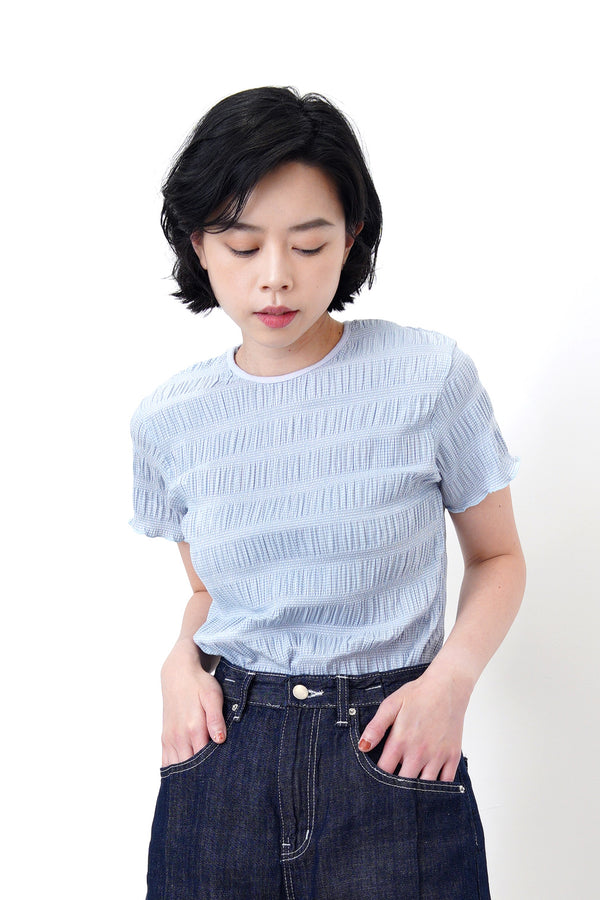 Baby blue texture checked top
