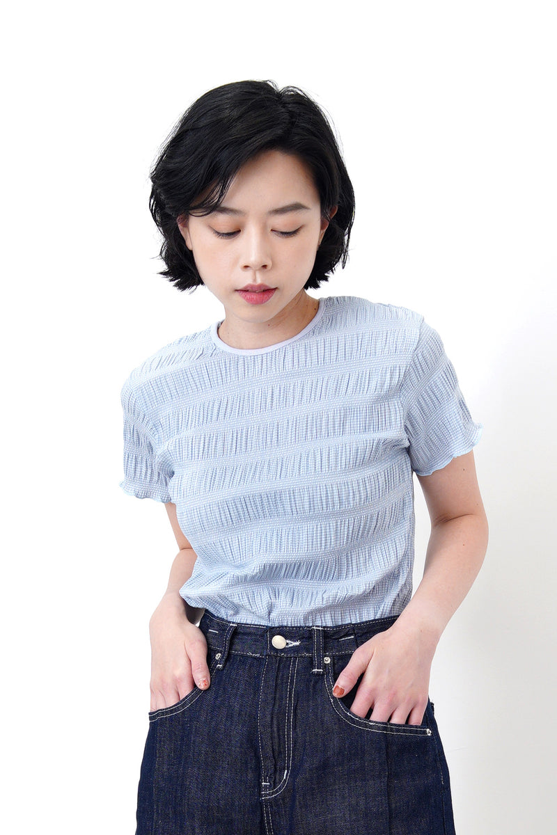 Baby blue texture checked top