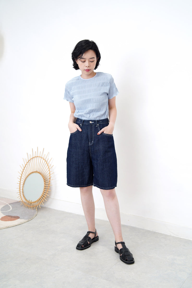Baby blue texture checked top