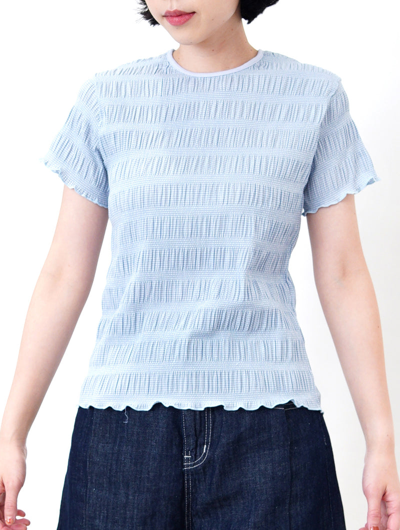 Baby blue texture checked top