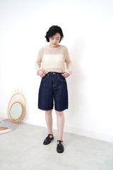 Navy denim short w/ outline stitch