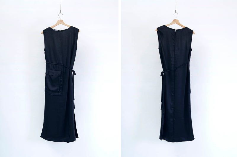 Navy satin maxi dress w/ attached pocket