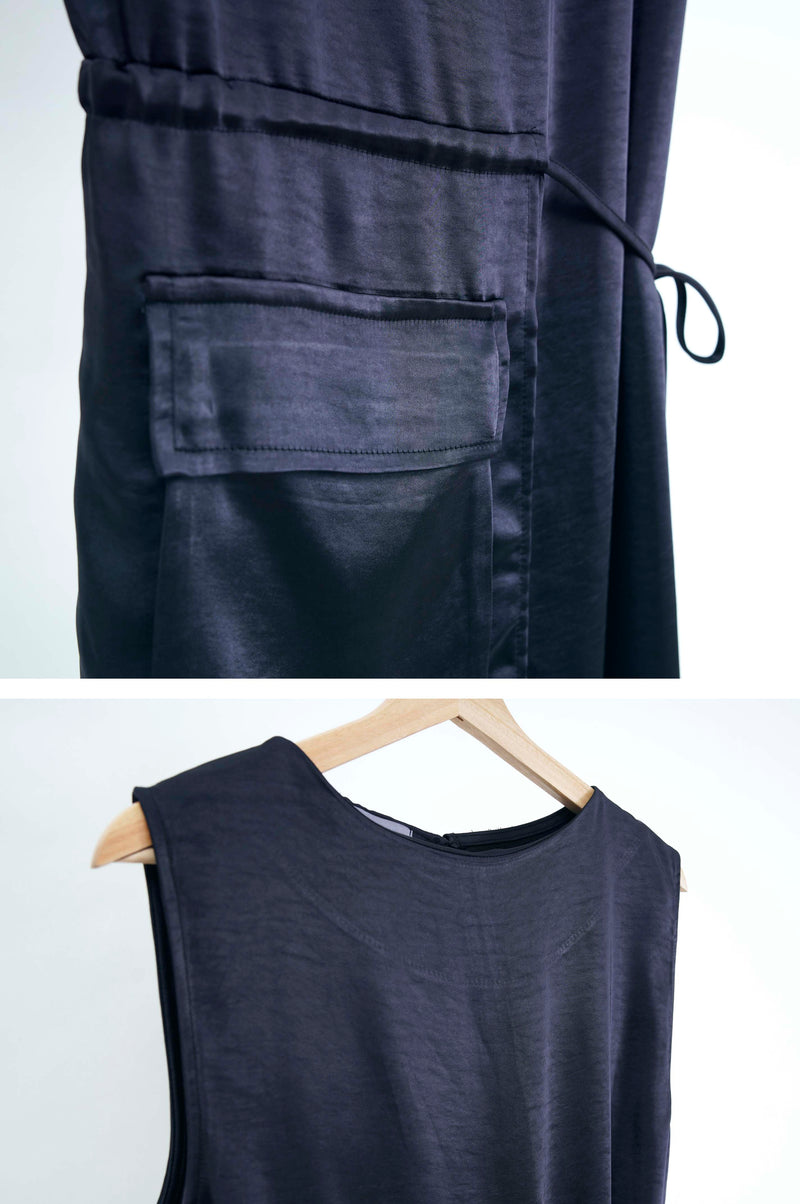 Navy satin maxi dress w/ attached pocket