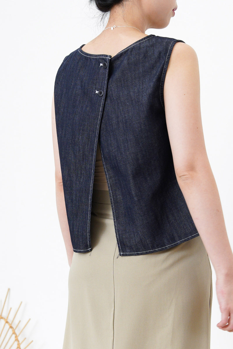 Denim vest in open back