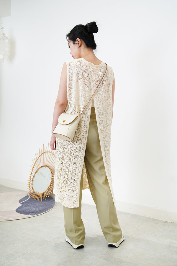 Cream crochet one piece in open back