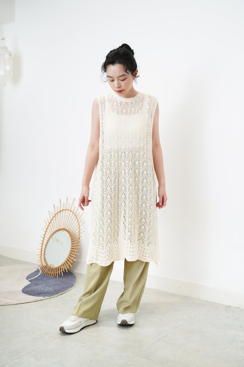 Cream crochet one piece in open back