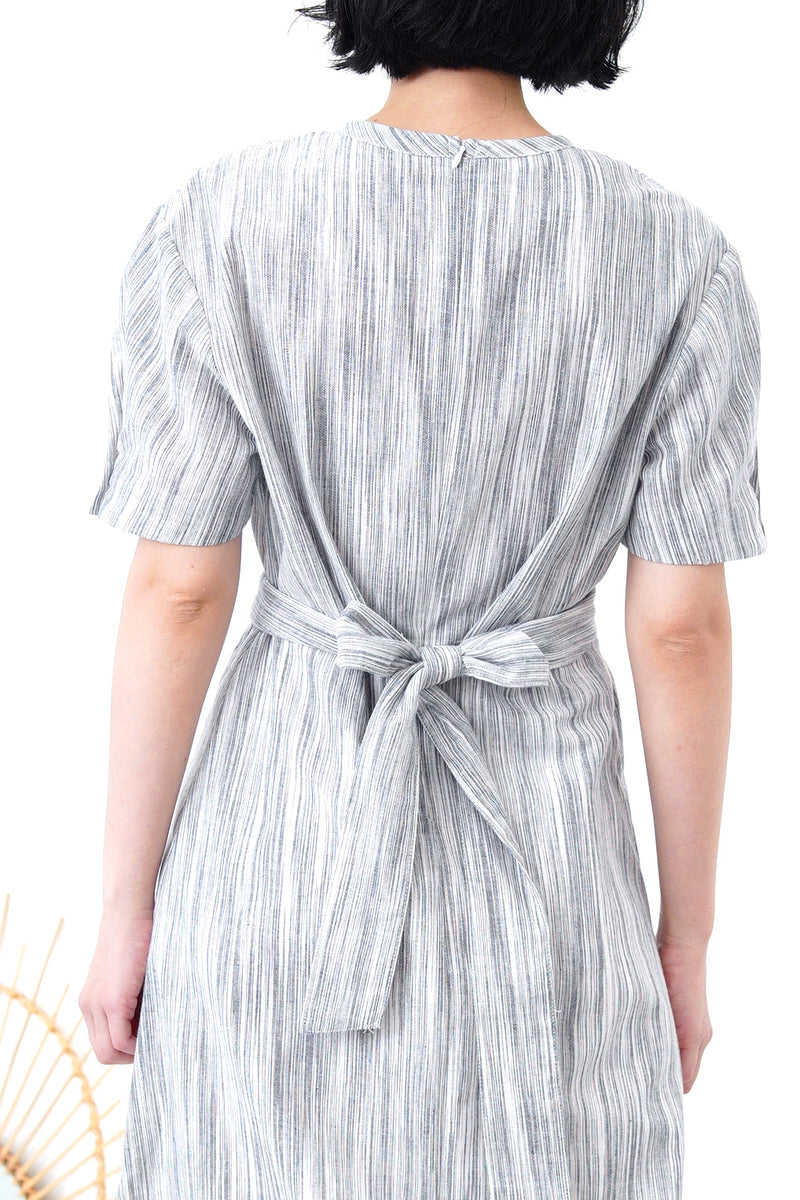 Stripes pattern dress with waist strap