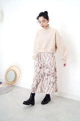 Brown stand collar shirt dress in marble print
