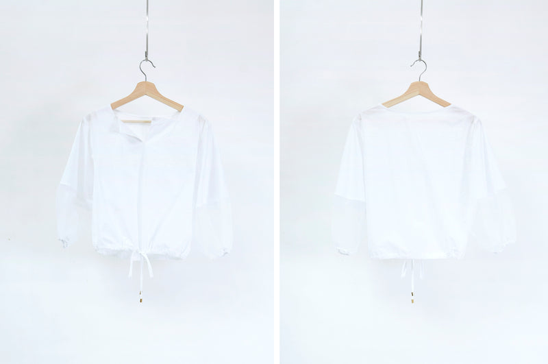 White shirt blouse w/ organza sleeves