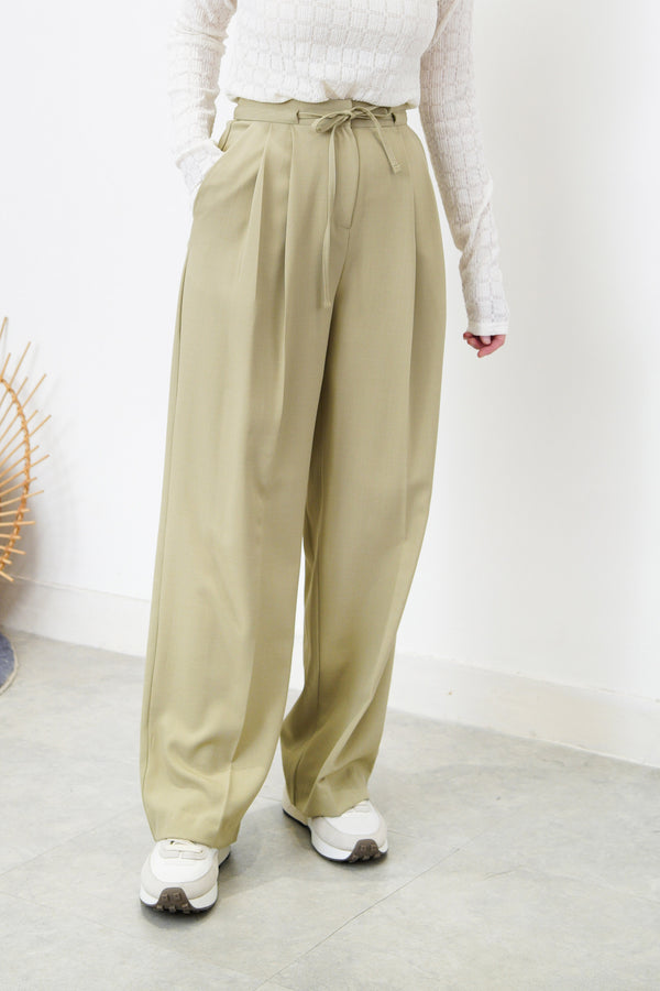 Khaki soft trousers w/ waist string