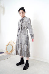 Grey elegant pattern pleats dress w/ strap