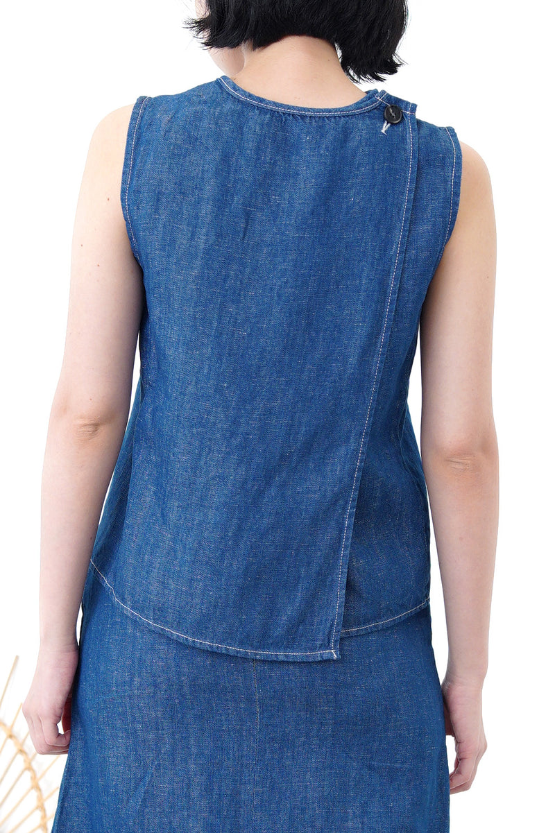 Blue denim vest with detail back