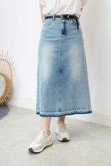 Denim skirt w/ detail fringe