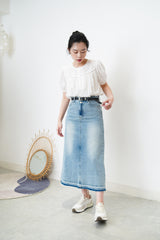 Denim skirt w/ detail fringe