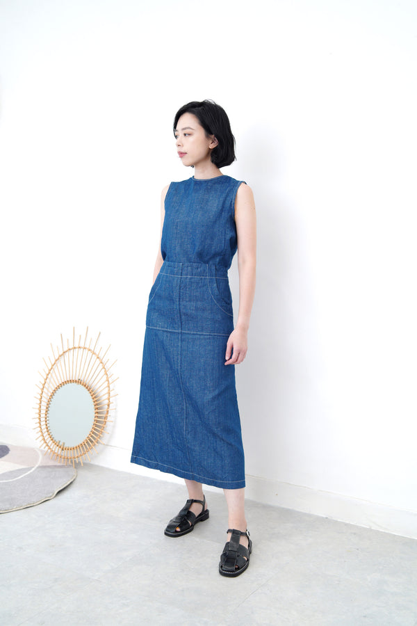 Blue denim vest with detail back