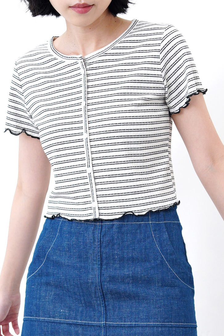 Stripes crop top in ruffle fringe