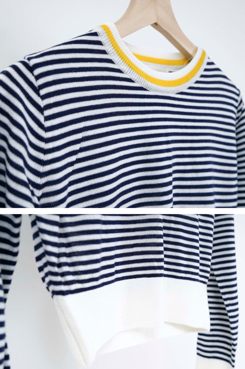 Navy stripes crop knit top