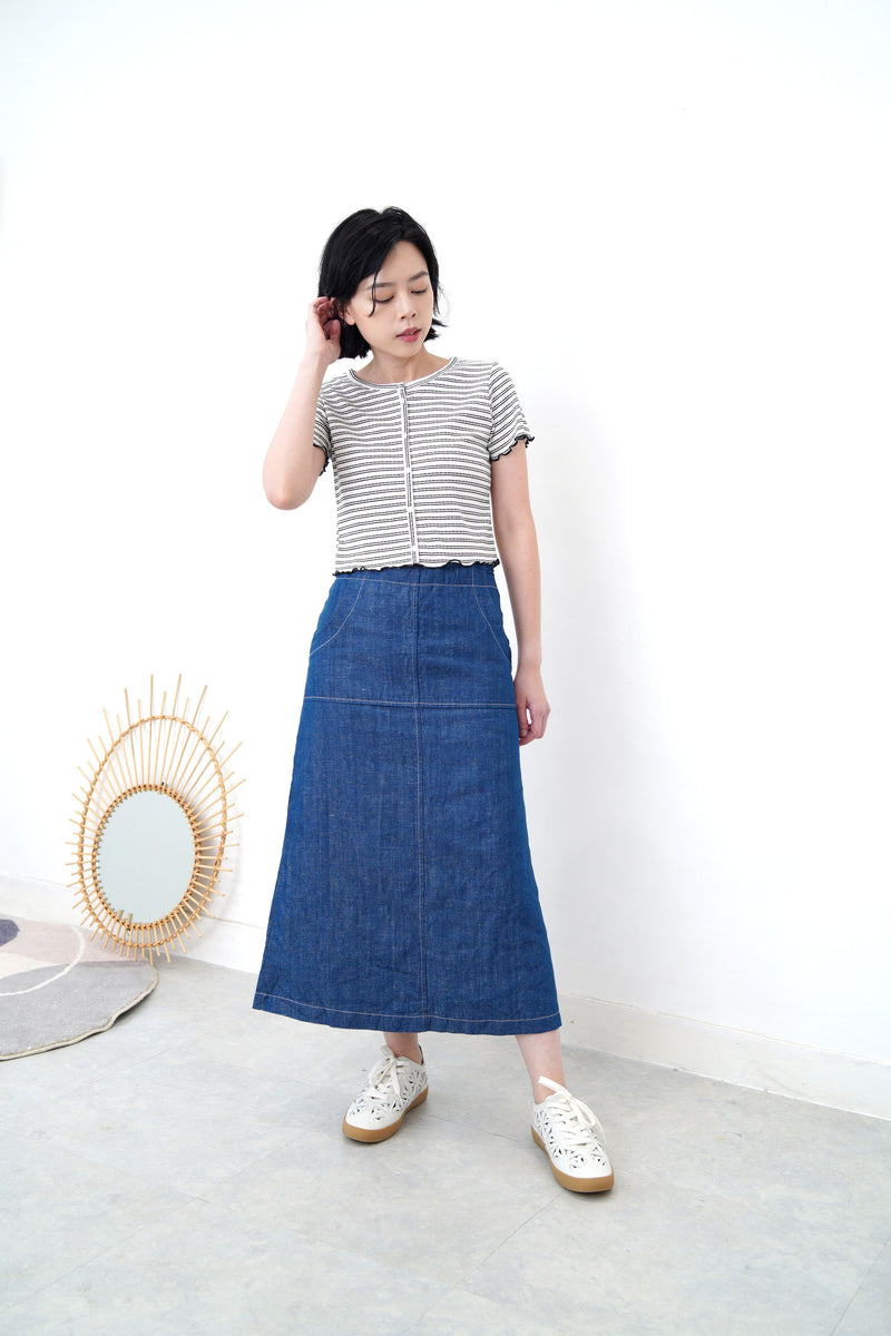 Stripes crop top in ruffle fringe