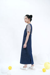 Denim dress in contrast stitch pattern