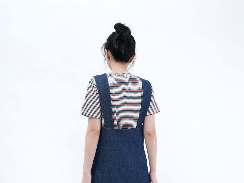 Denim dress in contrast stitch pattern