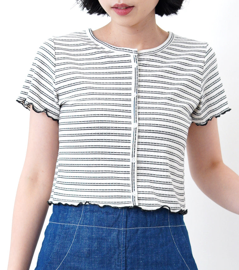 Stripes crop top in ruffle fringe