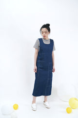 Denim dress in contrast stitch pattern