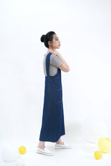 Denim dress in contrast stitch pattern