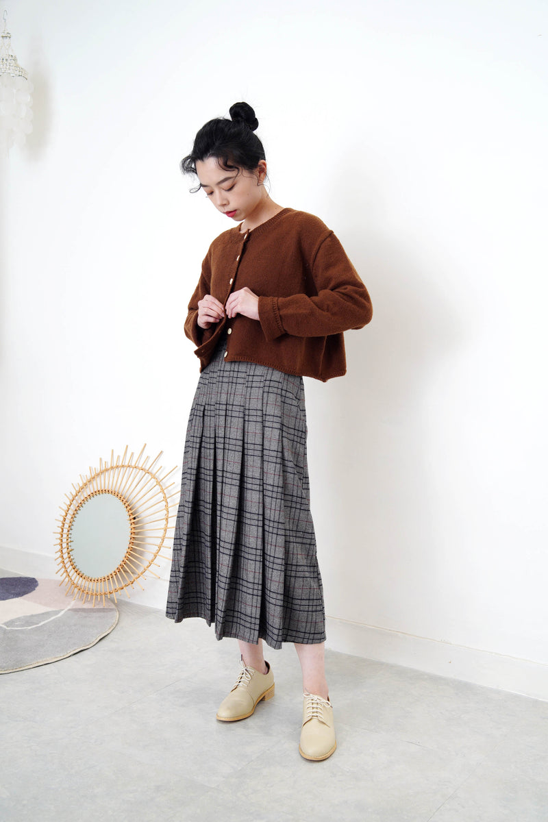 Grey checked pleats skirt