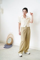 Beige high quality trousers w/ strap details