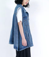 Blue denim vintage vest in flare cut