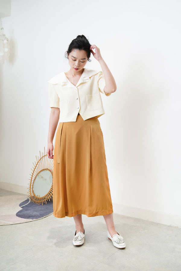 Orange elastic waist skirt w/ belt