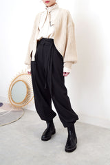 Beige knit cardigan in strap buckle