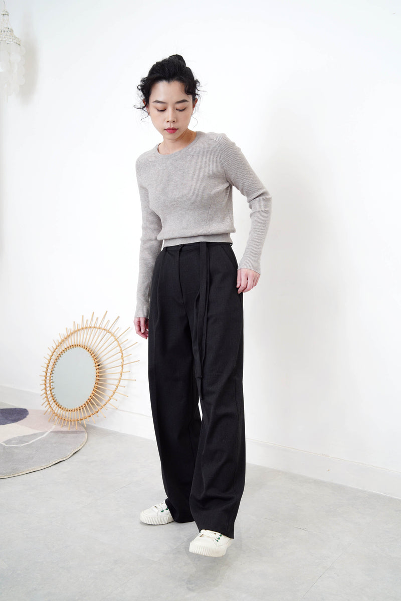 Charcoal grey trousers in double waist straps