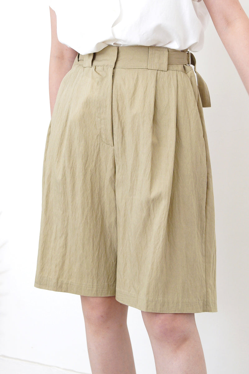Grey green summer shorts w/ waist buckles