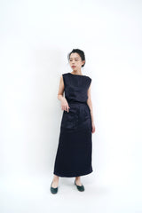 Navy satin maxi dress w/ attached pocket