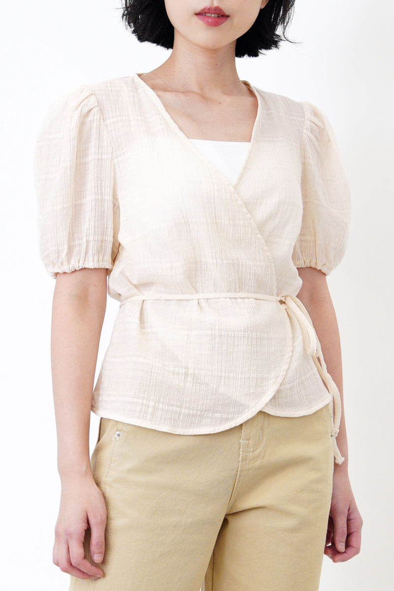 Ivory texture blouse in wrap style