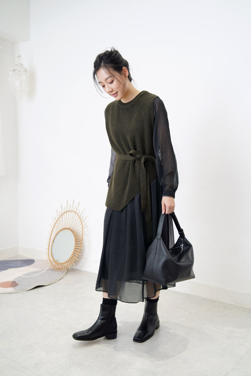 Khaki asy. vest w/ waist strap