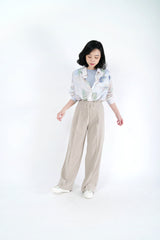 Sand straight cut trousers in waist drawstrings