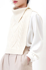 Ivory wool knit vest cape in turtle neck collar