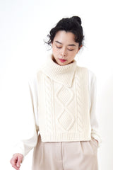 Ivory wool knit vest cape in turtle neck collar